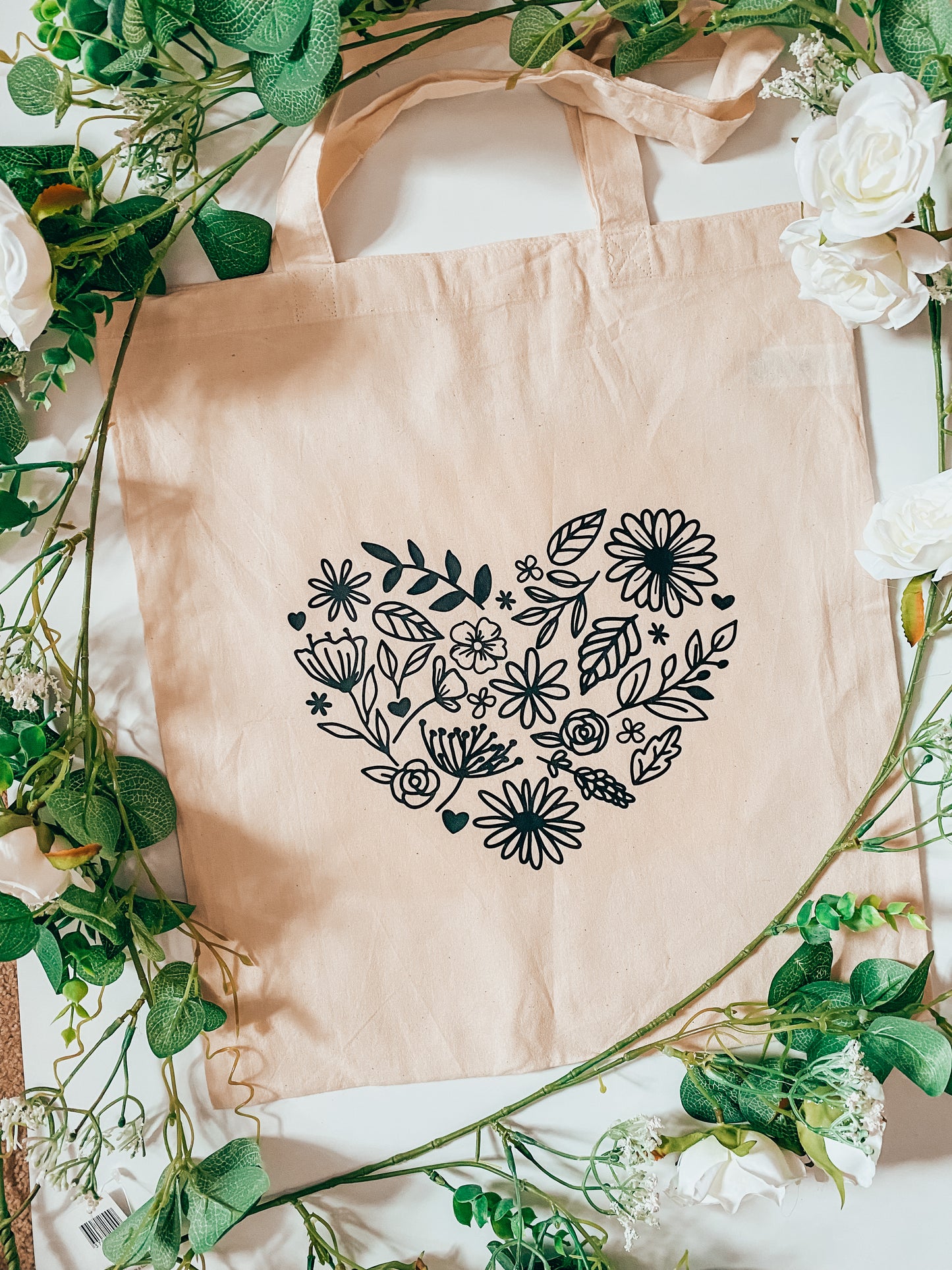 Flower Heart Tote Bag - Natural